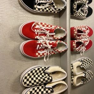 3 pair of checker board vans shoes